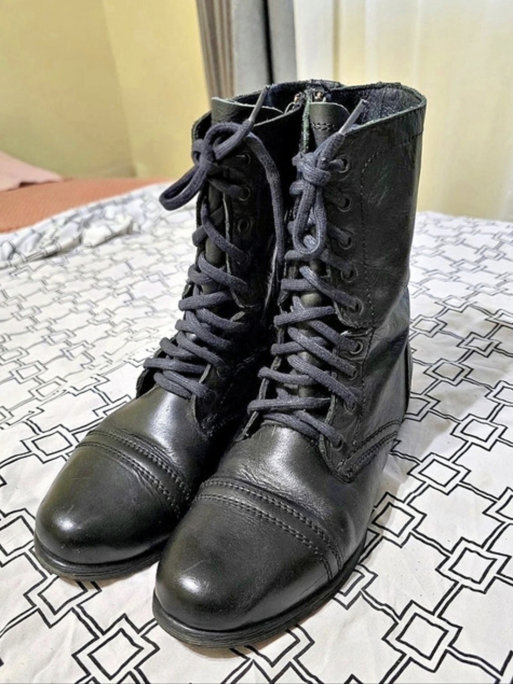 Steve Madden Troopa Leather Combat Boots Black US 9.5